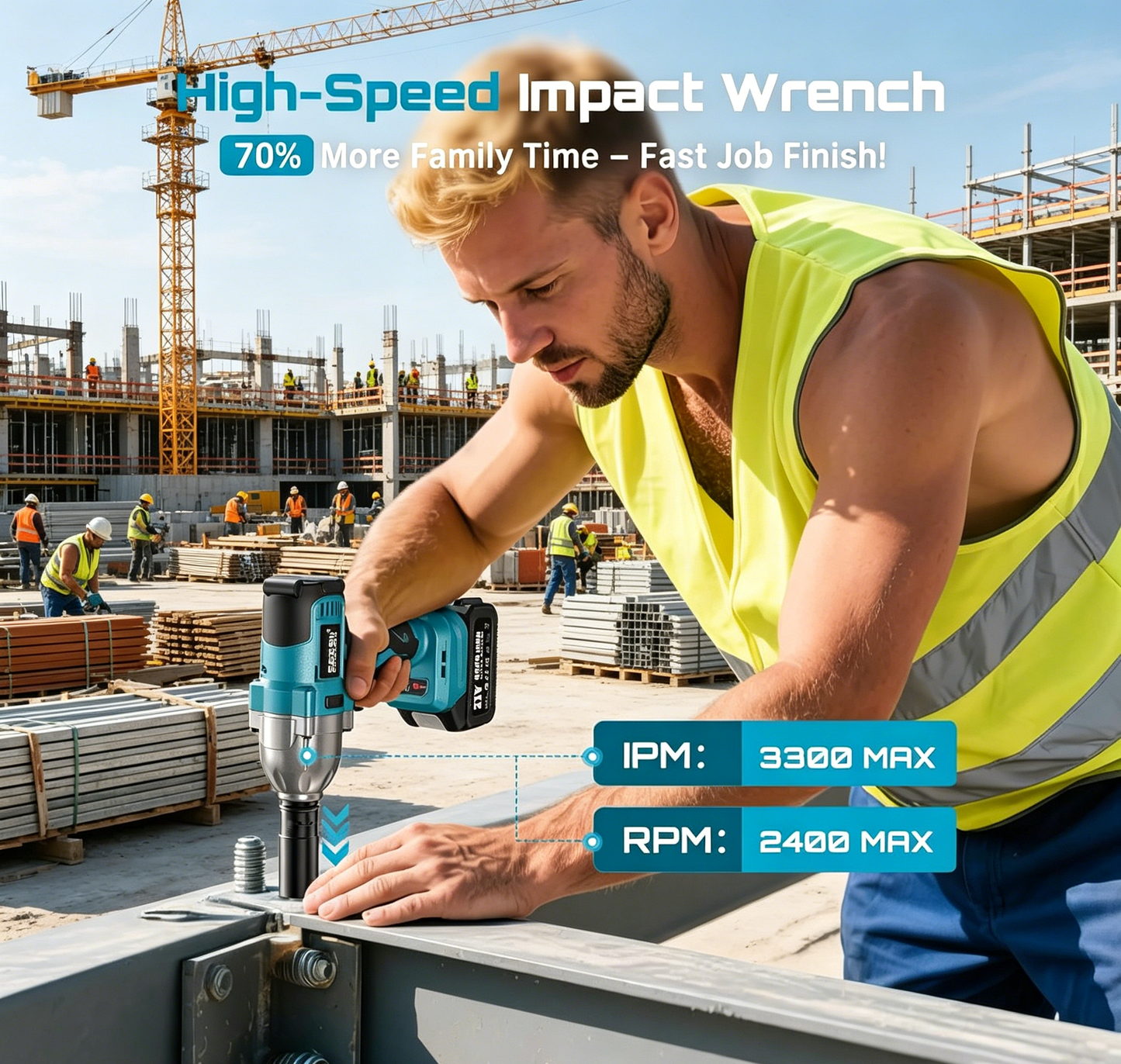 Impact Wrench 665 FT-LBS(900N.m) 3300IPM 1/2 Impact Gun