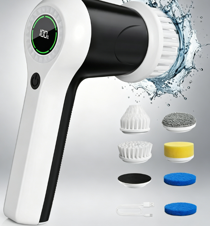 Electric Spin Scrubber, Cordless Shower Scrubber with Battery Level Display