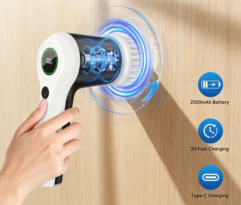 Electric Spin Scrubber, Cordless Shower Scrubber with Battery Level Display